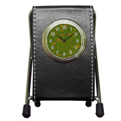 Green Pattern Pen Holder Desk Clocks