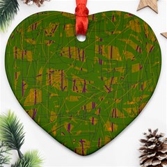 Green Pattern Heart Ornament (2 Sides)