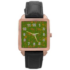 Green Pattern Rose Gold Leather Watch  by Valentinaart