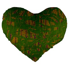 Green Pattern Large 19  Premium Flano Heart Shape Cushions by Valentinaart