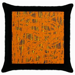 Orange Pattern Throw Pillow Case (black) by Valentinaart