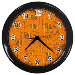 Orange Pattern Wall Clocks (black)