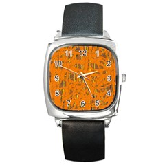 Orange Pattern Square Metal Watch