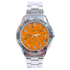 Orange Pattern Stainless Steel Analogue Watch