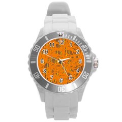 Orange Pattern Round Plastic Sport Watch (l)