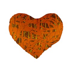 Orange Pattern Standard 16  Premium Heart Shape Cushions