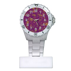 Purple Pattern Plastic Nurses Watch by Valentinaart