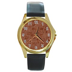 Brown Pattern Round Gold Metal Watch