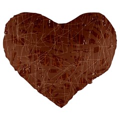 Brown Pattern Large 19  Premium Flano Heart Shape Cushions by Valentinaart