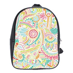 Hippie Flowers Pattern, Pink Blue Green, Zz0101 School Bags(large)  by Zandiepants