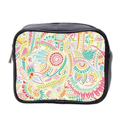 Hippie Flowers Pattern, Pink Blue Green, Zz0101 Mini Toiletries Bag 2-side by Zandiepants