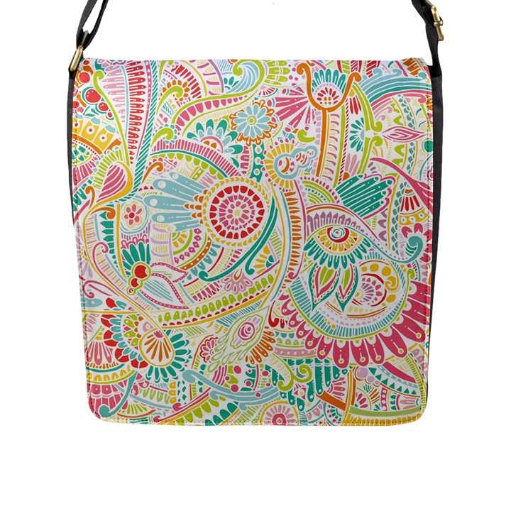 Hippie Flowers Pattern, Pink Blue Green, Zz0101 Flap Messenger Bag (L) 