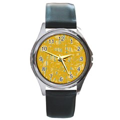 Yellow Pattern Round Metal Watch