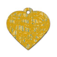 Yellow Pattern Dog Tag Heart (two Sides) by Valentinaart