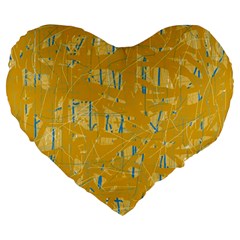 Yellow Pattern Large 19  Premium Heart Shape Cushions