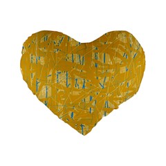 Yellow Pattern Standard 16  Premium Flano Heart Shape Cushions