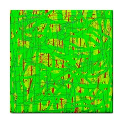 Neon Green Pattern Tile Coasters