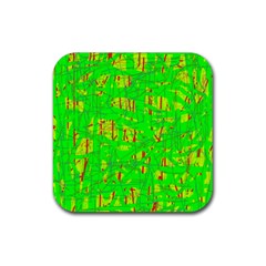 Neon Green Pattern Rubber Coaster (square)  by Valentinaart