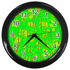 Neon Green Pattern Wall Clocks (black)