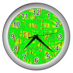 Neon Green Pattern Wall Clocks (silver) 