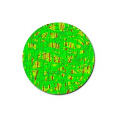 Neon Green Pattern Rubber Round Coaster (4 Pack) 