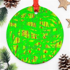 Neon Green Pattern Round Ornament (two Sides) 