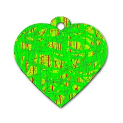 Neon Green Pattern Dog Tag Heart (one Side)