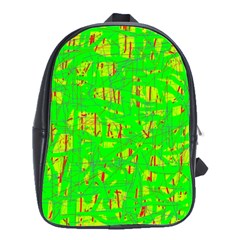 Neon Green Pattern School Bags(large)  by Valentinaart