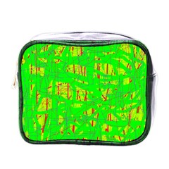 Neon Green Pattern Mini Toiletries Bags by Valentinaart