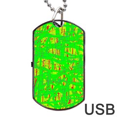 Neon Green Pattern Dog Tag Usb Flash (one Side)