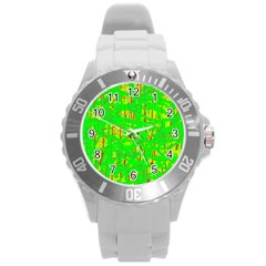 Neon Green Pattern Round Plastic Sport Watch (l)