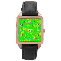 Neon Green Pattern Rose Gold Leather Watch  by Valentinaart