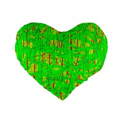 Neon Green Pattern Standard 16  Premium Flano Heart Shape Cushions