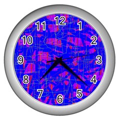 Blue Pattern Wall Clocks (silver) 