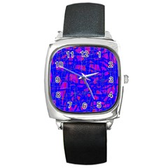 Blue Pattern Square Metal Watch