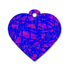 Blue Pattern Dog Tag Heart (two Sides)