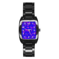 Blue Pattern Stainless Steel Barrel Watch by Valentinaart