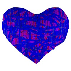 Blue Pattern Large 19  Premium Flano Heart Shape Cushions