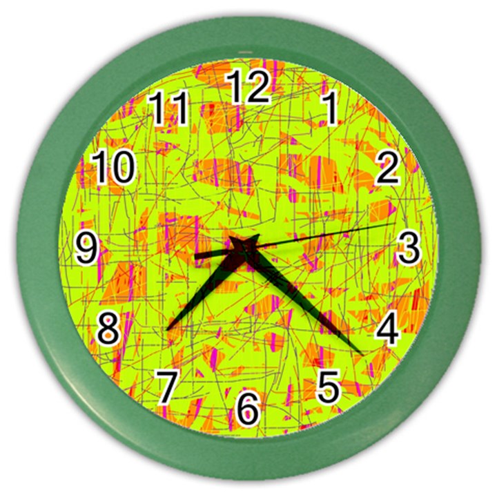 yellow and orange pattern Color Wall Clocks