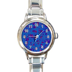 Deep Blue Pattern Round Italian Charm Watch