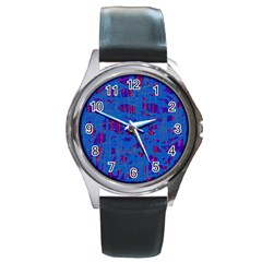 Deep Blue Pattern Round Metal Watch by Valentinaart