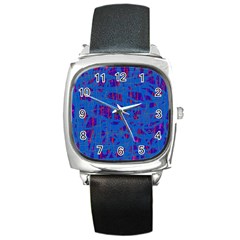 Deep Blue Pattern Square Metal Watch by Valentinaart