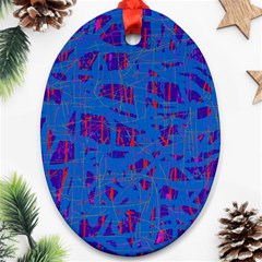 Deep Blue Pattern Oval Ornament (two Sides)