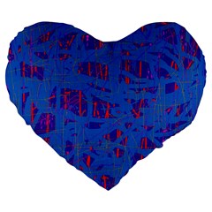 Deep Blue Pattern Large 19  Premium Flano Heart Shape Cushions