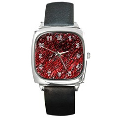 Red And Black Pattern Square Metal Watch