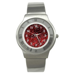 Red And Black Pattern Stainless Steel Watch