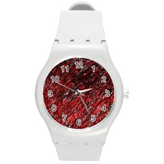 Red And Black Pattern Round Plastic Sport Watch (m) by Valentinaart