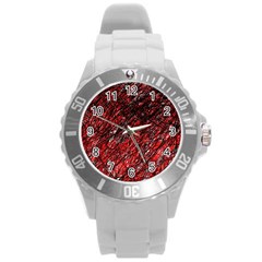 Red And Black Pattern Round Plastic Sport Watch (l)