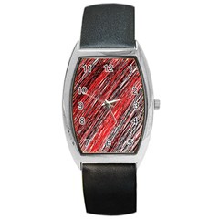 Red And Black Elegant Pattern Barrel Style Metal Watch by Valentinaart