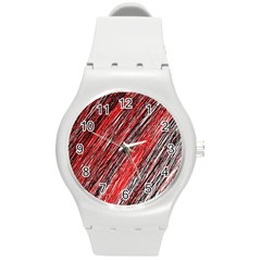 Red And Black Elegant Pattern Round Plastic Sport Watch (m) by Valentinaart